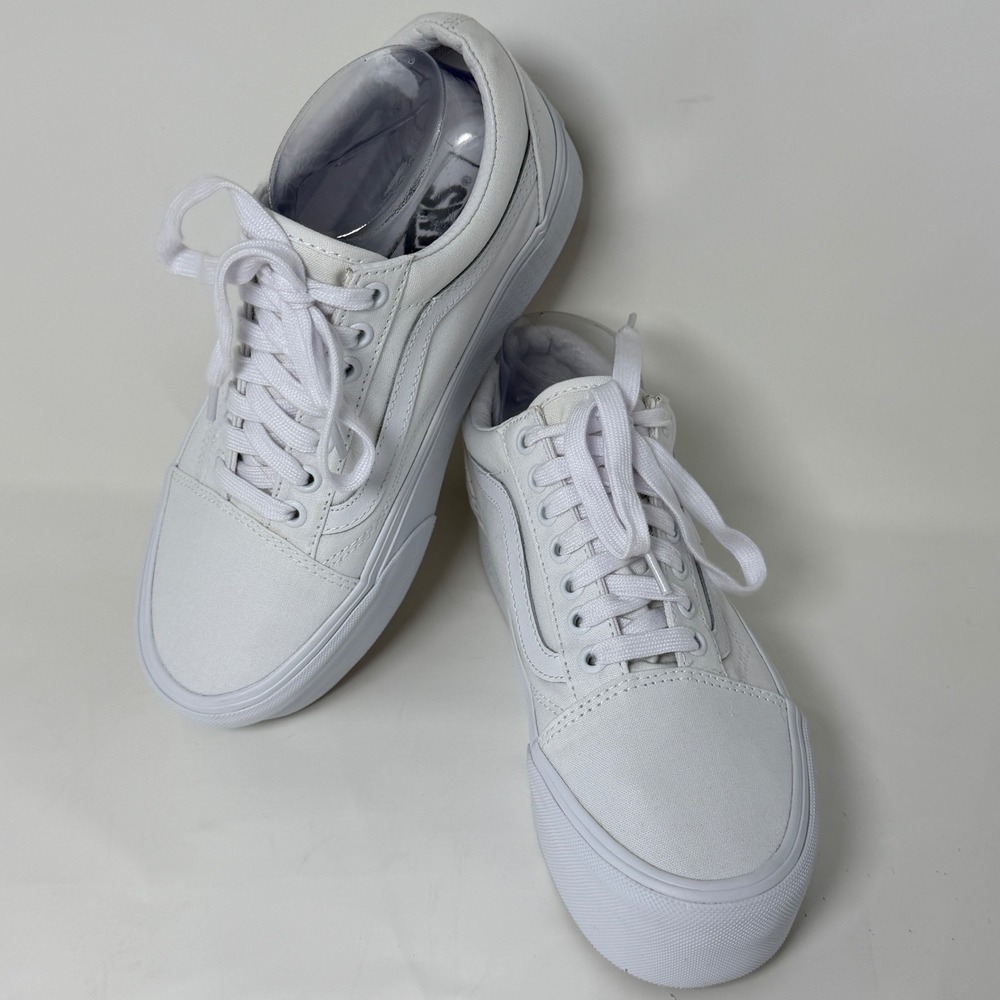 Vans Old Skool Stackform True White Canvas Platform Sneakers Mens 7 Womens 8.5 - Picture 11 of 16